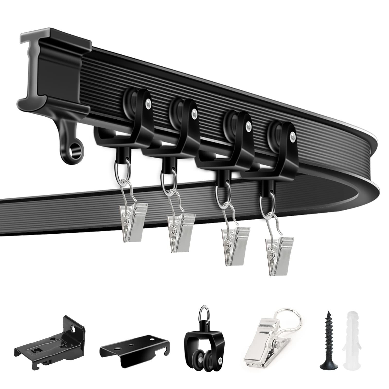 Ceiling Curtain Track, Flexible Curtain Track Ceiling Wall Black Bendable Mounted Heavy Duty 14Ft Sliding Shower Curtain Rail, Room Divider, Ceiling Track Set for Curtains, RV, Bunk Bed, Bay Window — image 1