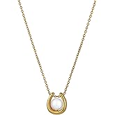 AOLIMI Gold Pearl Necklace for Women Dainty Pearl Pendant Necklace Trendy 14k Gold Plated Chain Necklace Wedding Jewelry