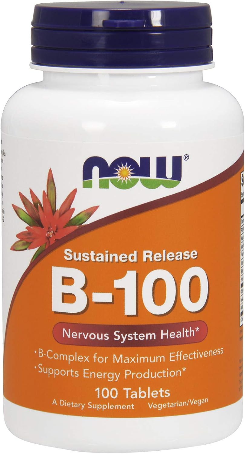 NOW Supplements, Vitamin B-100, Sustained Release, Energy Production*, Nervous System Health*, 100 Tablets: Health & Personal Care