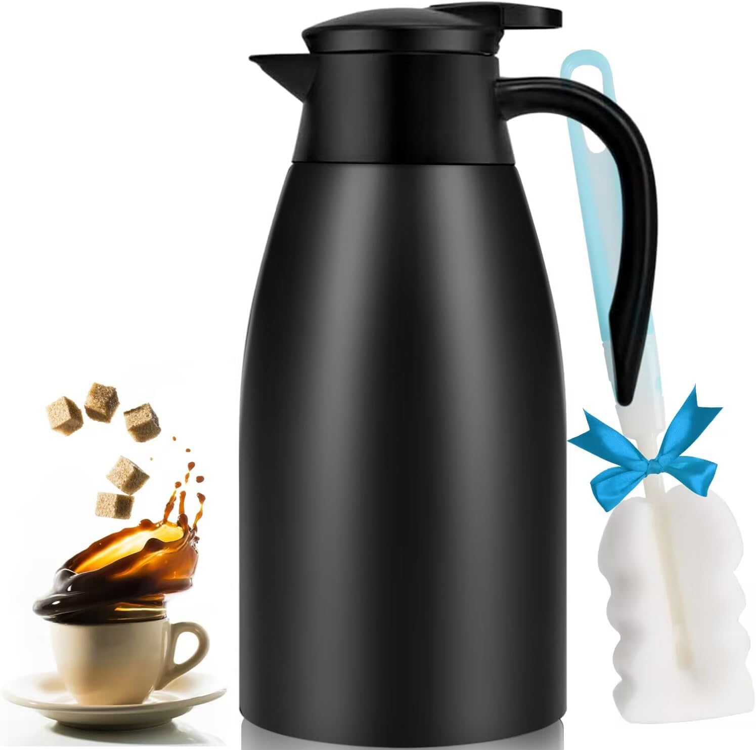 Photo 1 of 68oz Thermal Coffee Carafe, Stainless Steel Coffee Carafes for Keeping Hot, Airpot Insulated Tea Pot Dispenser for Hot Water, Tea, Hot Beverage - Keep 12 Hours Hot, 24 Hours Cold, Black