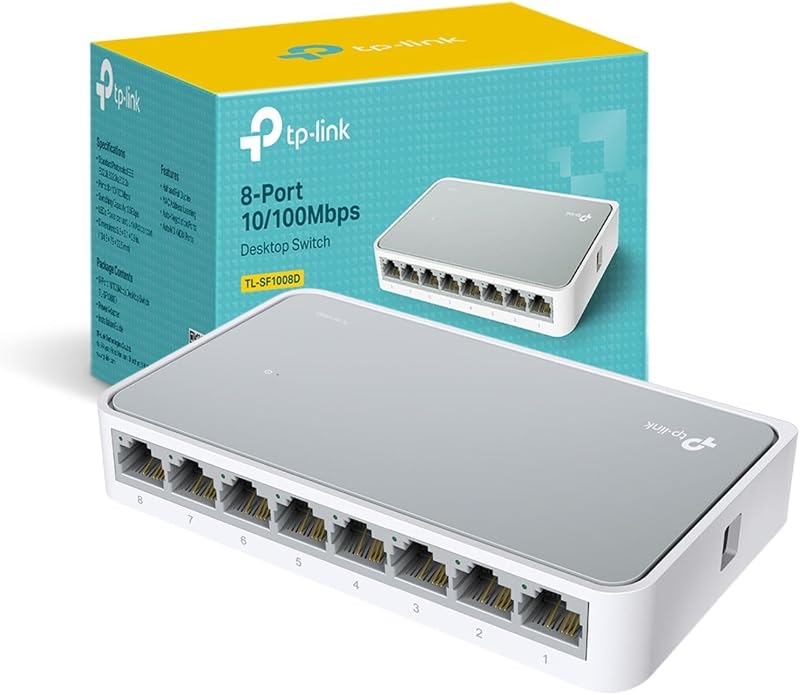 TP-Link TL-SF1008D 8-Port 10/100 Mbps Desktop Ethernet Switch Hub Plug Play