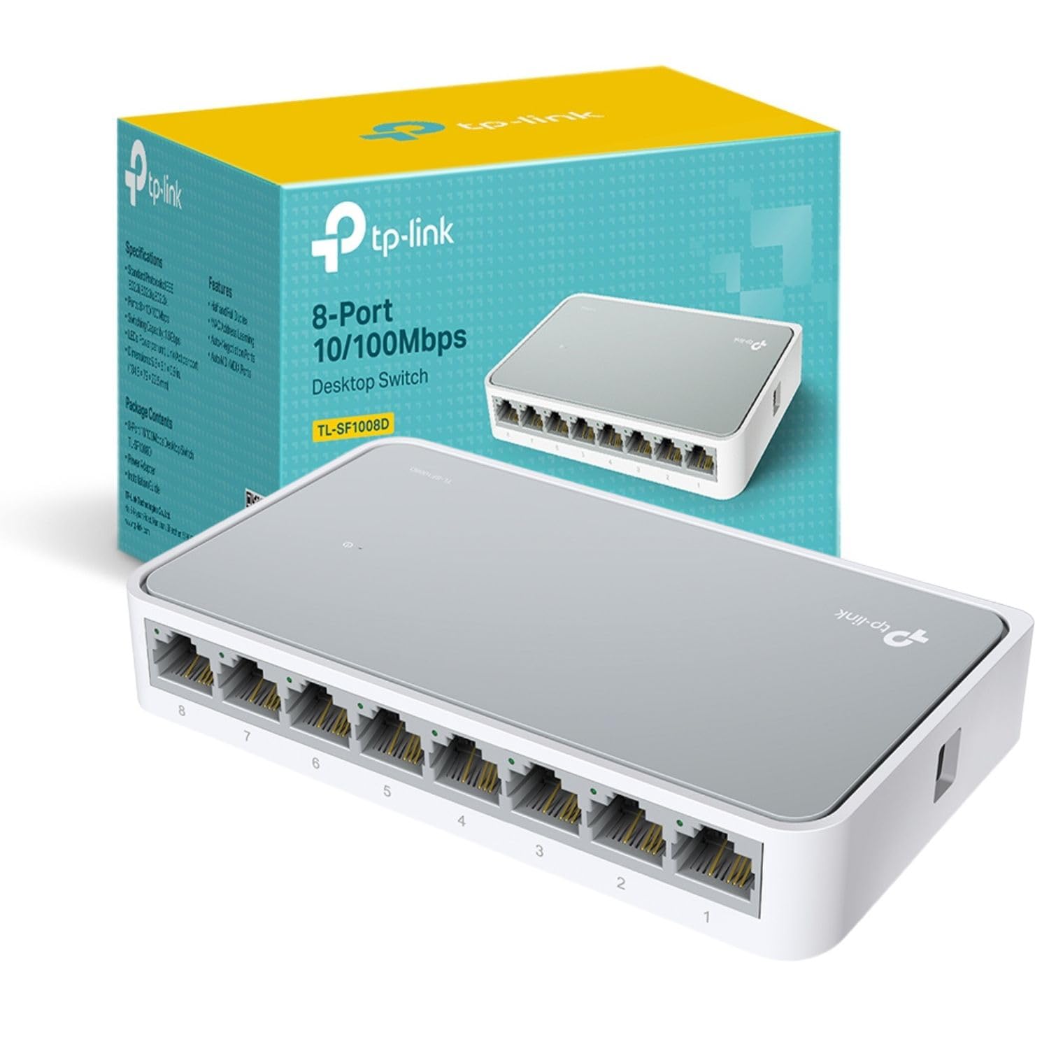 TP-Link TL-SF1008D 8-Port 10/100 Mbps Desktop Ethernet Switch/Hub, Ethernet Splitter, Plug & Play, no configuration required , White — image 1