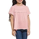 Jolyshlid Girl Cute Short Sleeve Shirts Casual Chiffon Blouses Flowy Hem Boho Tunic Tops 4-12 Years