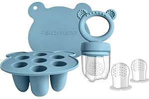 BIGSPINACH Baby Food Feeder Pacifier with Breast Milk Popsicle Teether-Silicone Forage Feeder for Babies-Breastmilk Storage Container and Freezer Tray-Teething Popsicle Molds for Soothing Relief