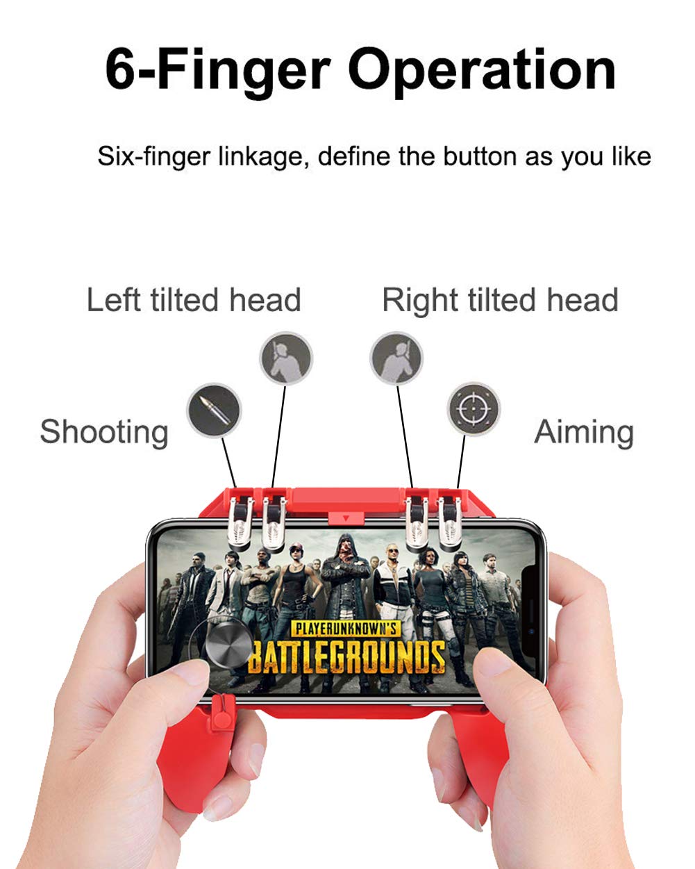 6 Finger PUBG Trigger Mobile Game ESTORM-Gaming Grip Controller,L2R2  Sensitive Metal Buttons and Joystick for Fast Shooting/Aiming/Probe(Red) - 