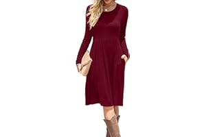 DB MOON Women Casual Long Sleeve Dresses Empire Waist Knee Length Loose Dress with Pockets