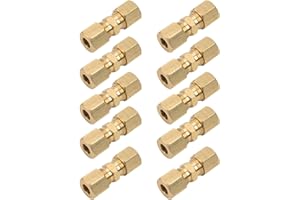 Brake Line Union, 10 Pack Straight Brass Brake Fitting for Hydraulic Fuel and Brake Lines, OD Tubing Connector with High Univ