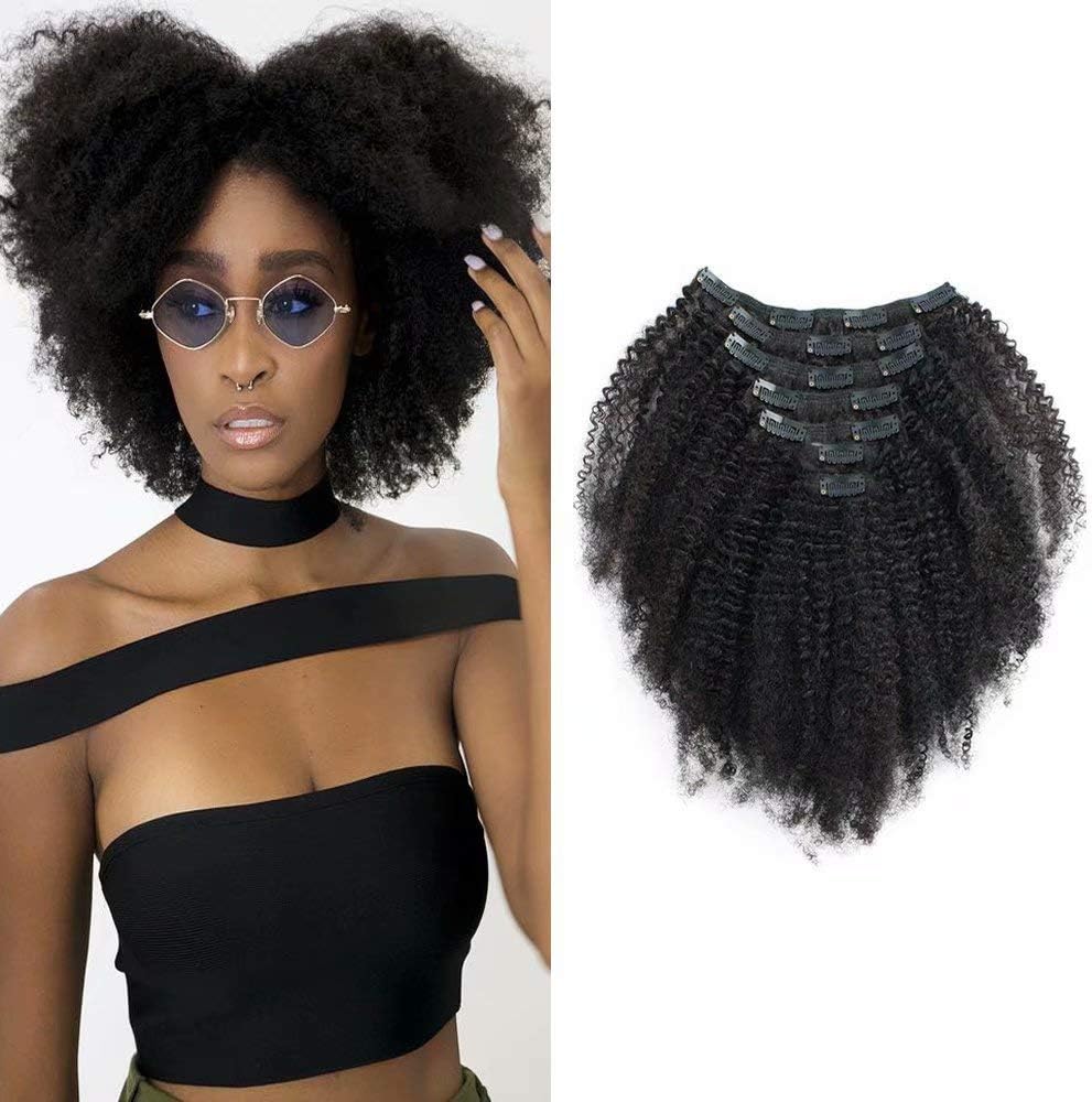 HIKYUU 10" 60g/7pcs Kinky Curly Clip in Hair Extensions 4b 4c Natural Black Kinkys Curly Brazilian Virgin Remy Human Hair Clip in Hair Extensions