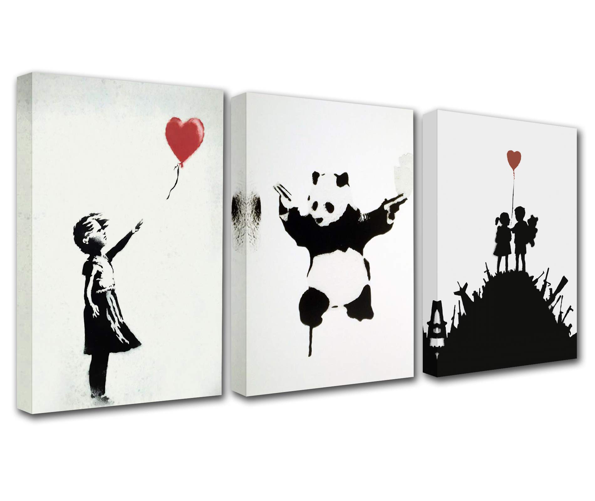 Black and White Banksy Canvas Wall Art for Living Room Decor Panda Graffiti Street Art Kitchen Wall Decor Artwork Home Decor Room Wall Pictures Picture Print Pop Art Framed Ready to Hang 42x20 Inch — image 1