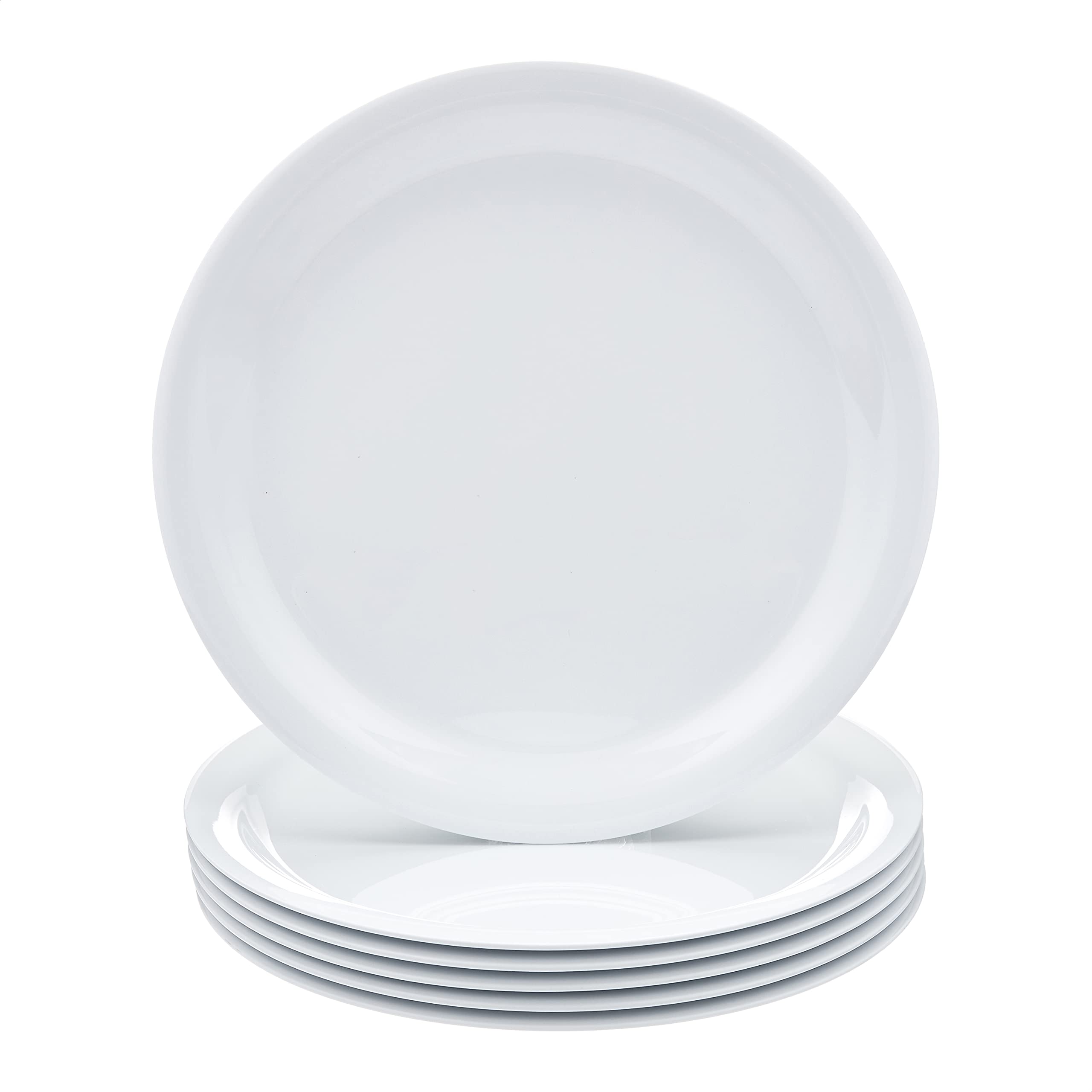 Amazon Basics Melamine (Plastic) Plate, 6 Piece Set, 9 in, White (Previously AmazonCommercial brand)