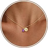 Birthstone Necklace for Women, Initial Necklace Valentines Day Gift Dainty Gold Necklace for Women with Initial Birthday Gifts for Her Teen Trendy Stuff Letter A-Z Pendant Mothers Day Necklaces Gifts for Mom Daughter Sister Christmas Jewelry