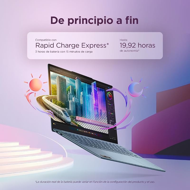 Yoga Slim 7 Gen 11 – Ordenador Portátil IA 14'' OLED (AMD Ryzen AI 7 445, 32GB RAM, 1TB SSD, USB-C, Windows11 Home, Copilot+ PC) QWERTY Español, Tidal Teal
