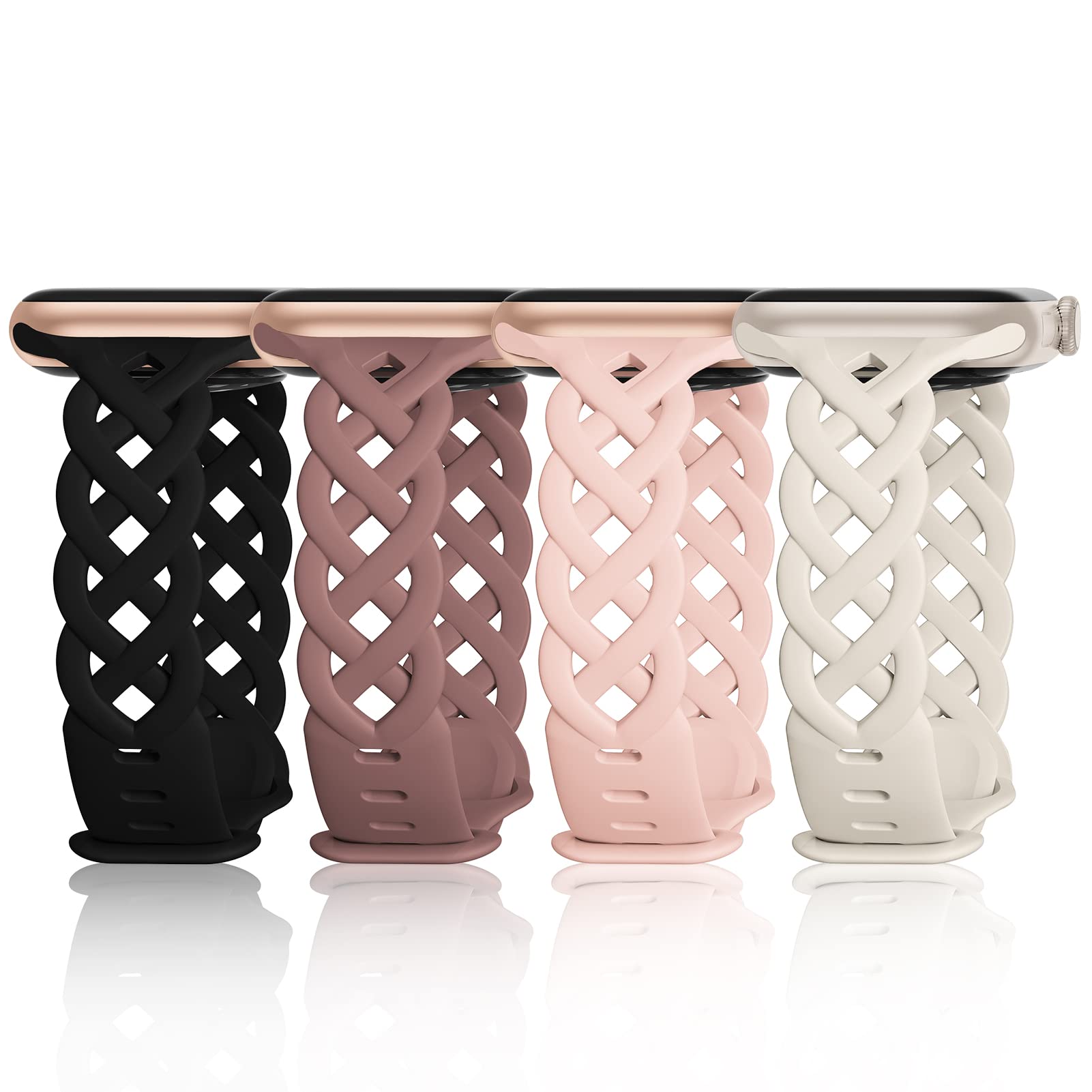 Photo 1 of Slim Silicone Bands Compatible with Apple Watch Band 40mm 38mm 41mm 44mm 45mm 46mm 42mm Women Floral Breathable Braided Lace Thin Sport Strap Replacement Wristbands for iWatch SE Series 10 9 8 7 6 5 4 3 ultra 2