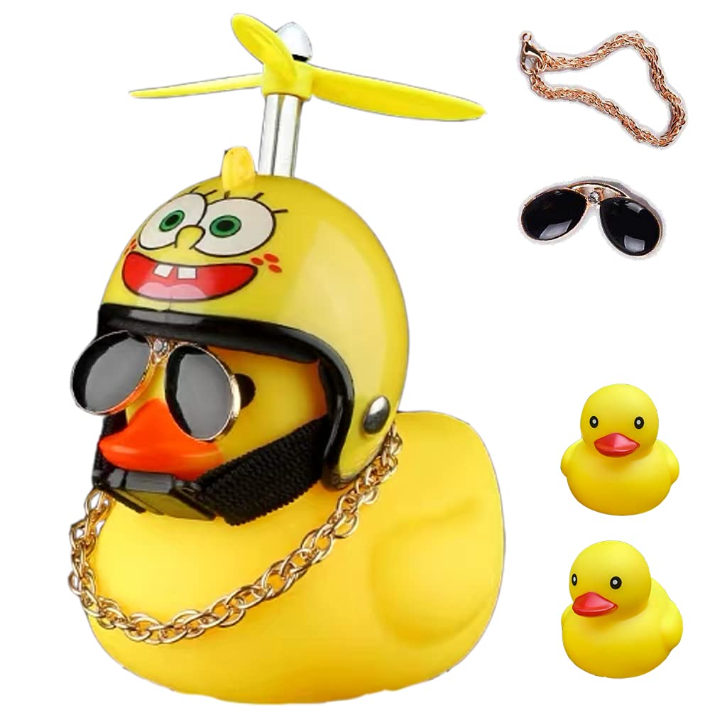ACEDOAMARE Duck Bike Bell, Cute Rubber Yellow Duck Bicycle Accessories with LED Light Propeller Helmet Squeeze Horns for Cycling Motorcycle Car Handlebar Bicycle (Bob)