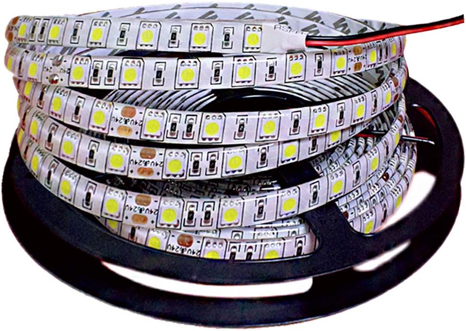 Tesfish 5m/Reel DC 24V 5050 White Color LED Strip Waterproof IP65 300 LEDs SMD 5050 LED Strip