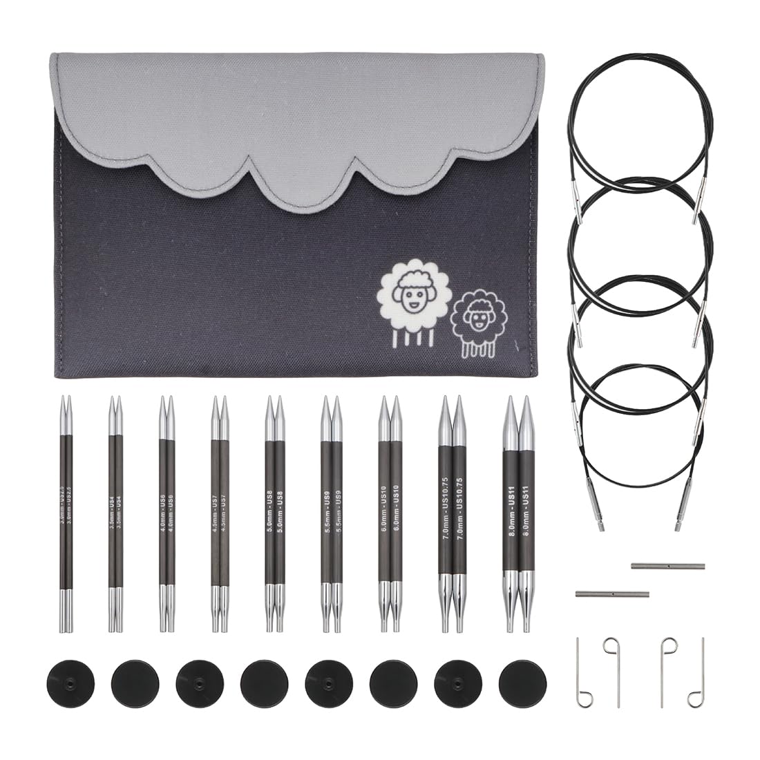 KnitPro Karbonz Deluxe Interchangeable Needle Set 5" (13cm) | 9 Sizes (3mm to 8mm)