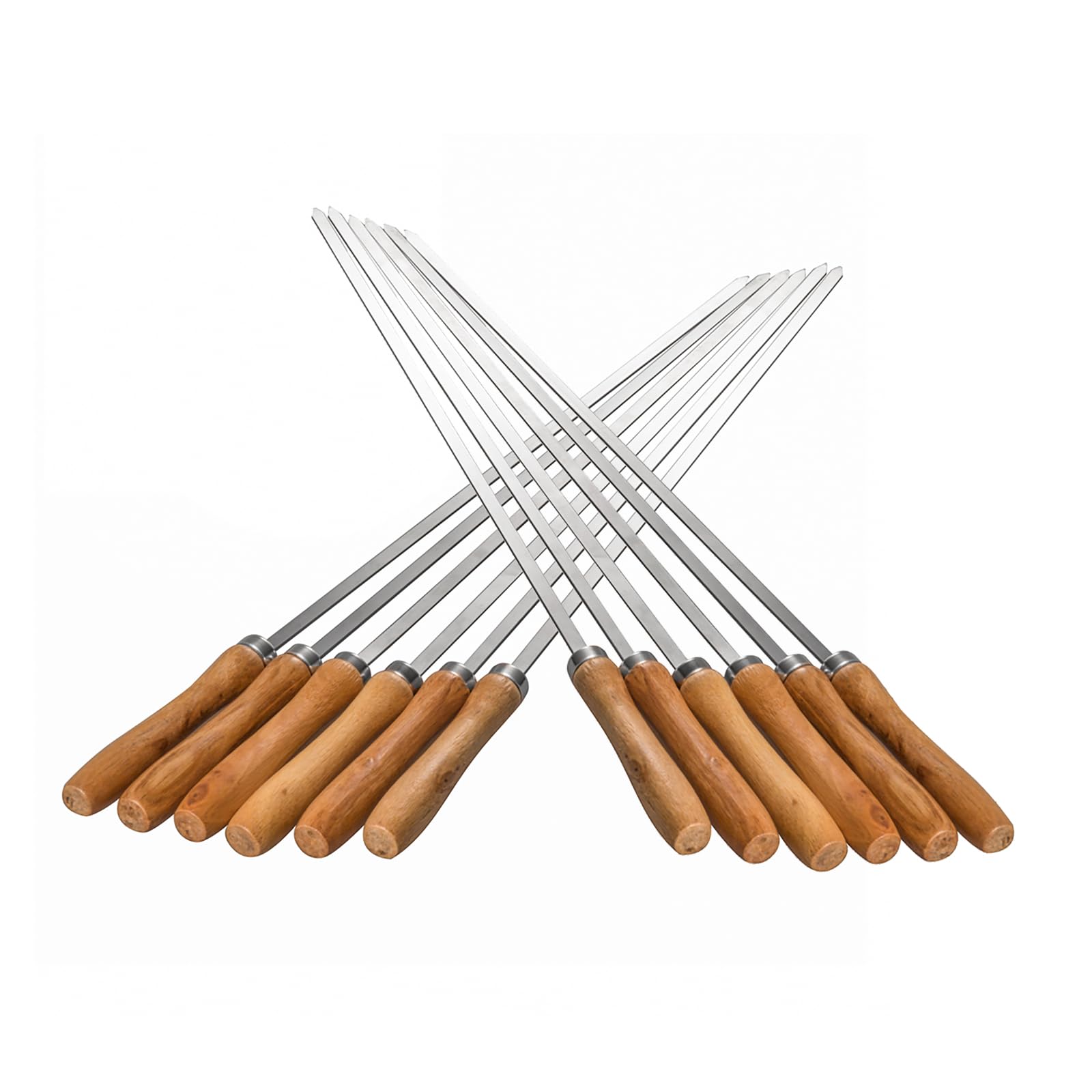 IMEEA 16.5in/42cm Flat Kebab Skewers Stainless Steel Barbecue Skewers with Wooden Handle Flat Metal BBQ Skewers for Grilling, Set of 12