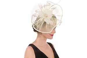 SAFERIN Fascinator for Women Hair Clip Hat Bowler Feather Flower Veil Wedding Party Hat Tea Hat