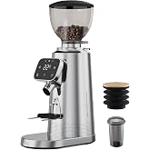 Tuni G3 64mm Flat Burr Electric Coffee Grinder with 100 Grind, Silver | Commercial Grade Espresso Grinder with Single Dose Set, Touchscreen Display, Anti-Static Tech, Stainless Steel