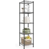 SONGMICS 5-Tier Bathroom Shelf, Storage Rack for Small Space | Extendable Design, 11.8 x 11.8 x 47.6 Inches, Removable Hook, Ink Black, DALTEN Collection ULGR123BH01