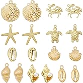 SUNNYCLUE 1 Box 36Pcs 9 Styles Ocean Beach Charms Gold Summer Charm Bulk Metal Alloy Sea Themed Shell Pearl Conch Starfish Tortoise Charm for Jewelry Making Charms Bracelet Necklace Earring DIY Crafts