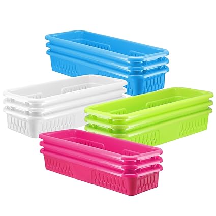 Bright Plastic Organizer Bins 12 Pack Long Slim Colorful