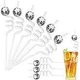 12 PCS Disco Ball Straws Disco Party Decorations Glitter Mirror Disco Ball Straws Plastic Straws for 1970s Retro Disco Party Wedding Birthday Party Decorations