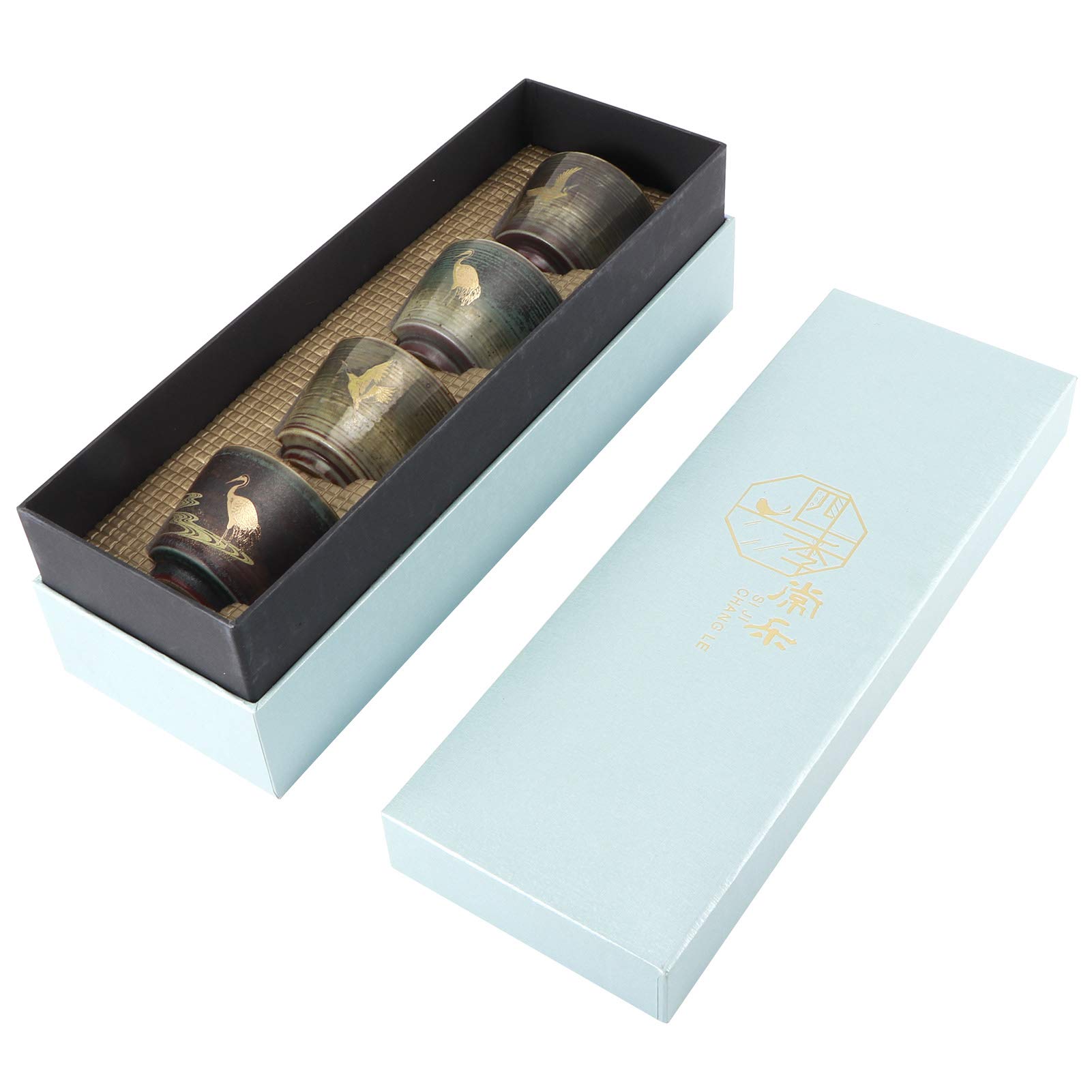 BHDD Japanese Ceramic Tea Cups Design Set of 4 Ceramic Teapots Japanese Style Zen Teapots Traditional Craft Gift for Home Office (Dark Green)