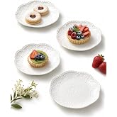 SHIDACHENG White Small Dessert Plates Set of 4,Ceramic Dinner Plates 6 Inch for Appetizer, Fruits, Cake, Salad,Microwave Safe,Christmas Gift
