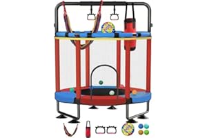 JO BULIDERSHRS Trampoline for Kids, Upgrade Full Anti-Rust 440lbs Indoor Outdoor Toddler Trampoline with Net, 55" Adjustable Baby Toddler Trampolines Accessories Dart Board
