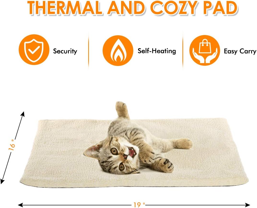 FOCUSPET Cat Thermal Mat, Cat Heating Pad Pet Bed Mat 19"x16" Self Heating Pad Dog Cat Bed Pad for Dogs & Cats Waterproof Innovative & Eco Friendly : Pet Supplies
