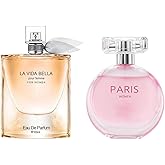 TWISHA Women's Perfume La Vida Bella& Paris Women Combo Set Eau De Parfum Long Lasting Fragrance 3.4 Fl Oz Spray Each for Daily Used