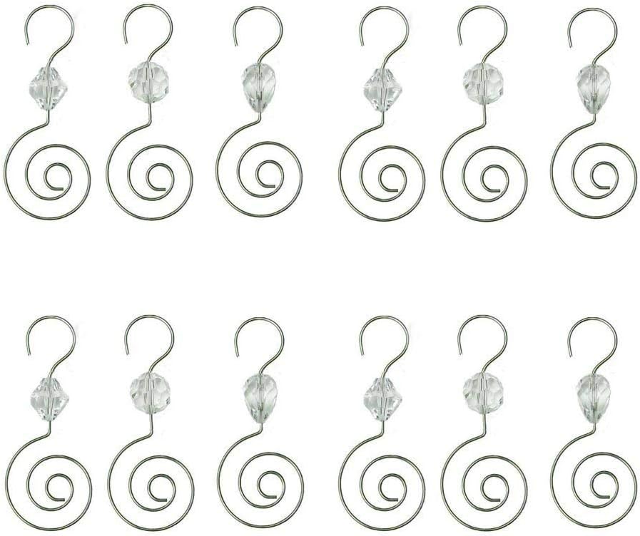 Ornament Hooks - HOHIYA 36 Pcs Ornament Hooks 2.5 Inch Swirl Christmas Tree Hangers Stainless Steel Wire with Clear Acrylic Crystal Accent Rust Resistant Decorative Hooks for Holiday Ornaments Silver