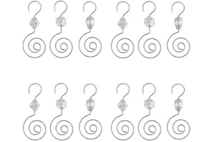 HOHIYA 36 Pcs Ornament Hooks 2.5 Inch Swirl Christmas Tree Hangers Stainless Steel Wire with Clear Acrylic Crystal Accent Rust Resistant Decorative Hooks for Holiday Ornaments Silver