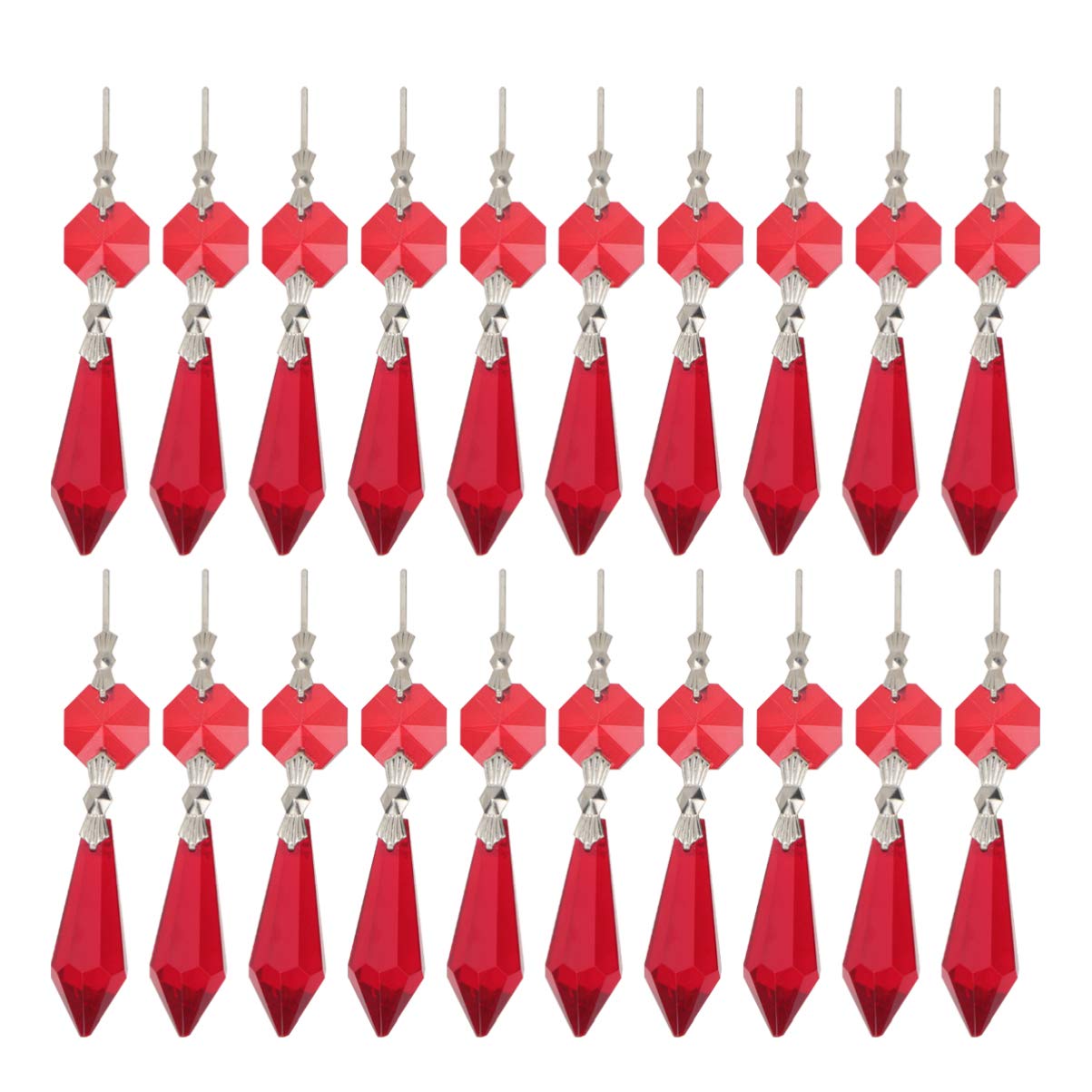 Toddmomy Red Clear Crystal Chandelier Prisms Pendants Feng Shui Glass Curtain Rod Beads for Ceiling Lighting Fixture Crafts Wedding Decorations