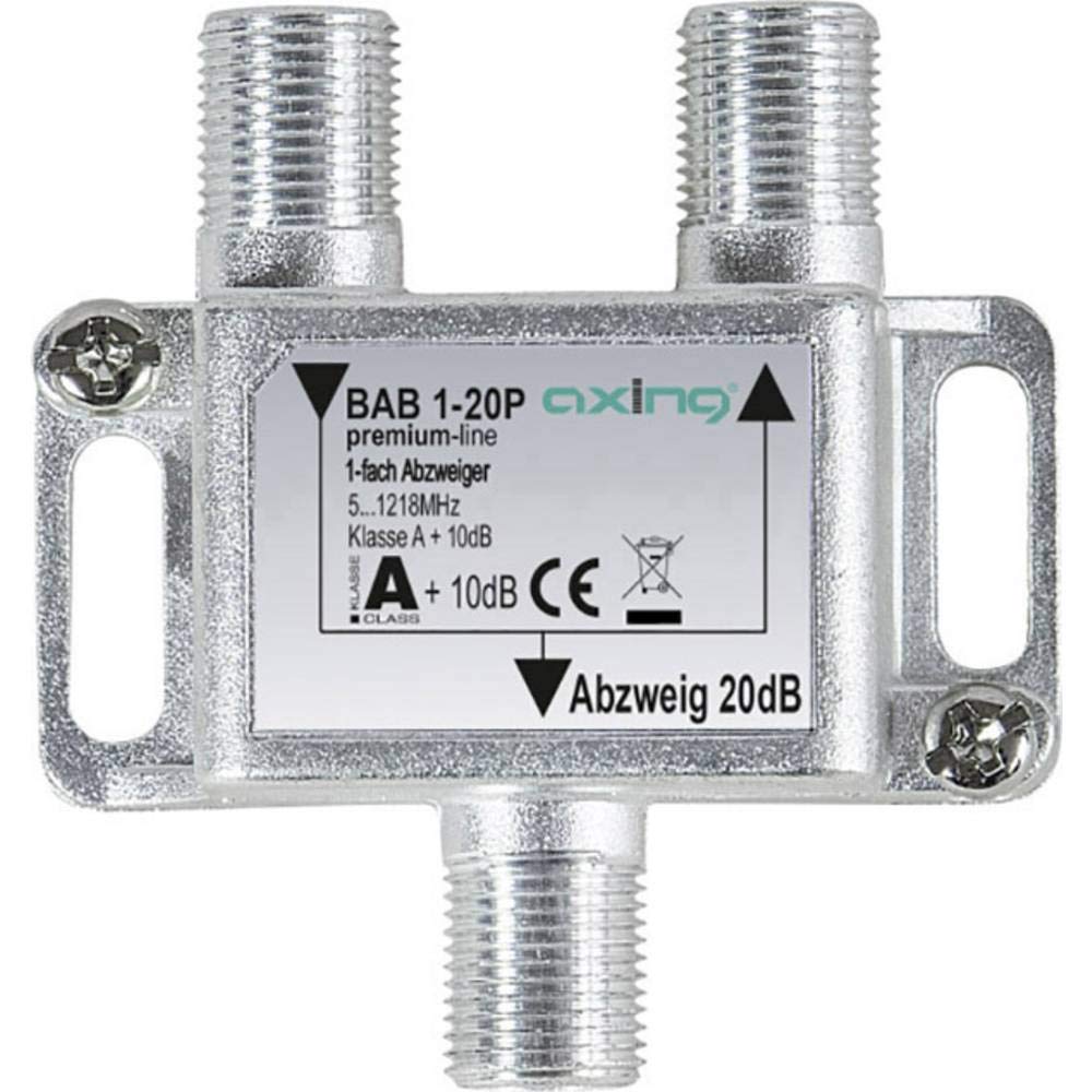 Axing BAB 1-20P 1-Way Splitter 20 dB Cable TV CATV Multimedia DVB-T2 Class A+, 10 dB, 5-1218 MHz Metal