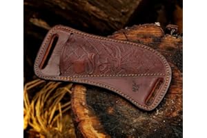 ADAM KNIVES Leather Knife Sheath for Belt, Slanted Pancake Sheath, Tooled Sheath, Beautiful Cow Boy Bull Cutter Knife Cover