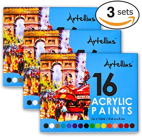Artellius Acrylic Paint SET (16 INDIVIDUAL COLORS) 3 PACK