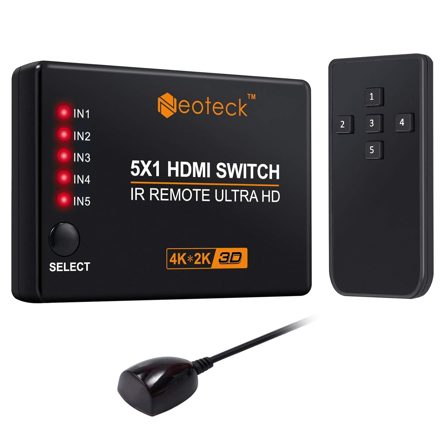 4K 5 Ports HDMI Switcher with IR Remote Control 5 Input 1 Output 2160P