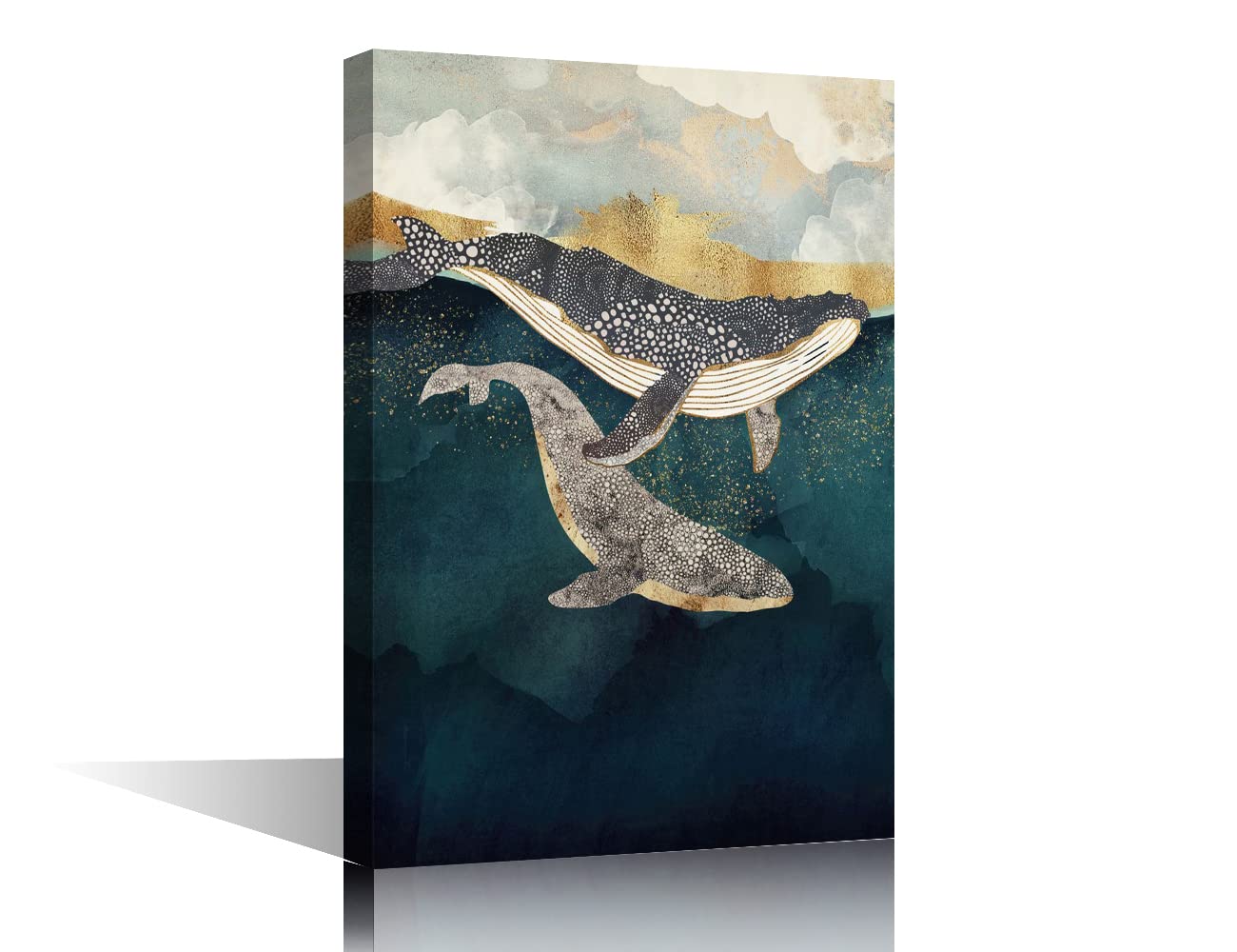 TISHIRON Wall Decor Abstract Whale Oil Painting Canvas Wall Art Animal Picture Modern Home Decoration Living Room Bedroom Bathroom Framed and Stretch Ready to Hang 16x24inch (40x60cm) — image 1