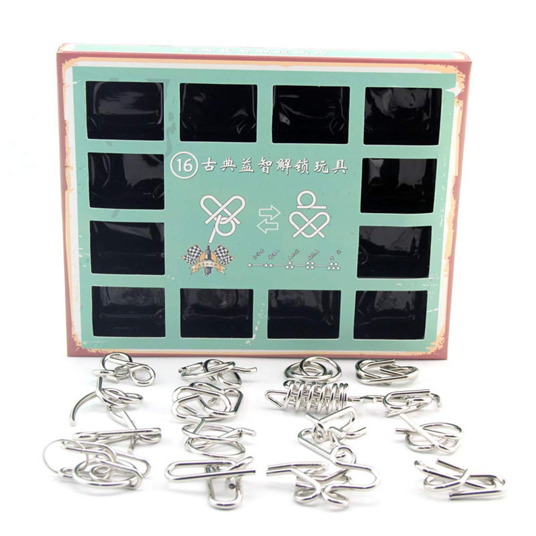 Puzzles con tiradores 16 Pack 3D Metal Rompecabezas Puzzles Metalicos Juguetes Educativos para Niños Adultos POXL Rompecabezas Metal Juguetes y juegos