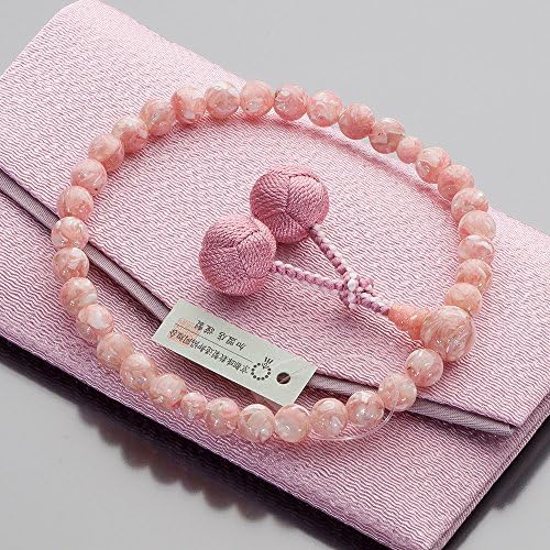 仏壇屋 滝田商店 数珠 女性用 ピンクシェル 8mm玉 正絹小田巻梵天房 数珠袋付き すべての宗派で使える 京念珠 証明書付