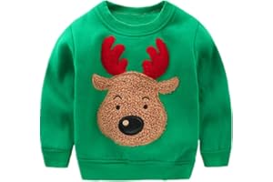 POPSHION Toddler Boys Christmas Sweatshirts Long Sleeve Pullover Shirts Reindeer Sweaters Xmas Cartoon Tee Sport Tops 1-7T