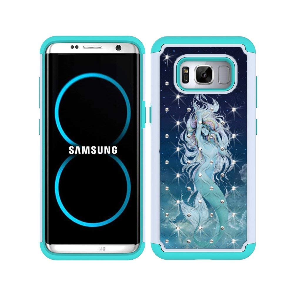 S8 Case, MagicSky [Shock Absorption] Studded Rhinestone Bling Hybrid Dual Layer Armor Defender Protective Case Cover For Samsung Galaxy S8(Mermaid)