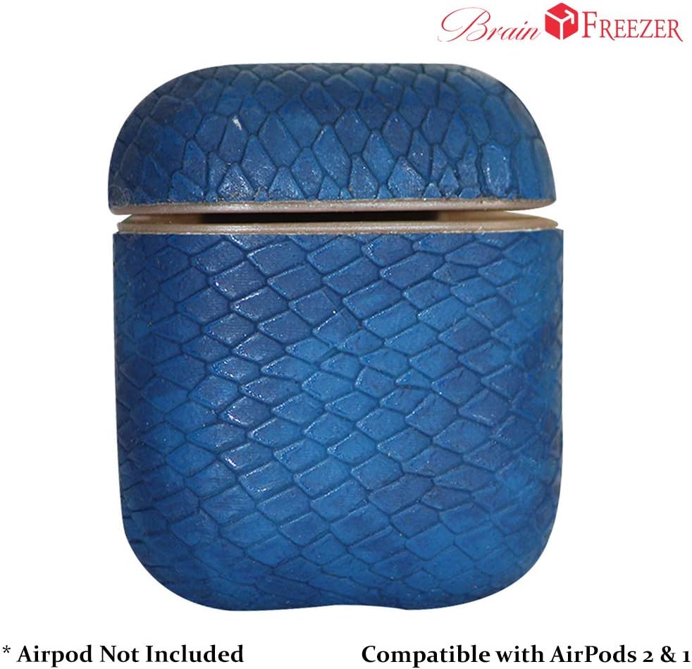 Brain Freezer PU Leather Snake Skin Design Protective Case Cover Earphon Compatible with AirPods 2 & 1 Blue (airpod Not Included)