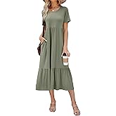 Summer Dresses for Women Flowy Maxi Sundress Short Sleeve Tiered Beach Dress with Pockets 2026 Vacation Travel