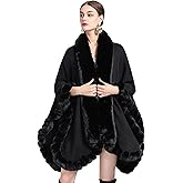 Obosoyo Wrap Cape Women Faux Fur Collar Shawl Knit Poncho Cloak Cardigan Coat Evening Dress