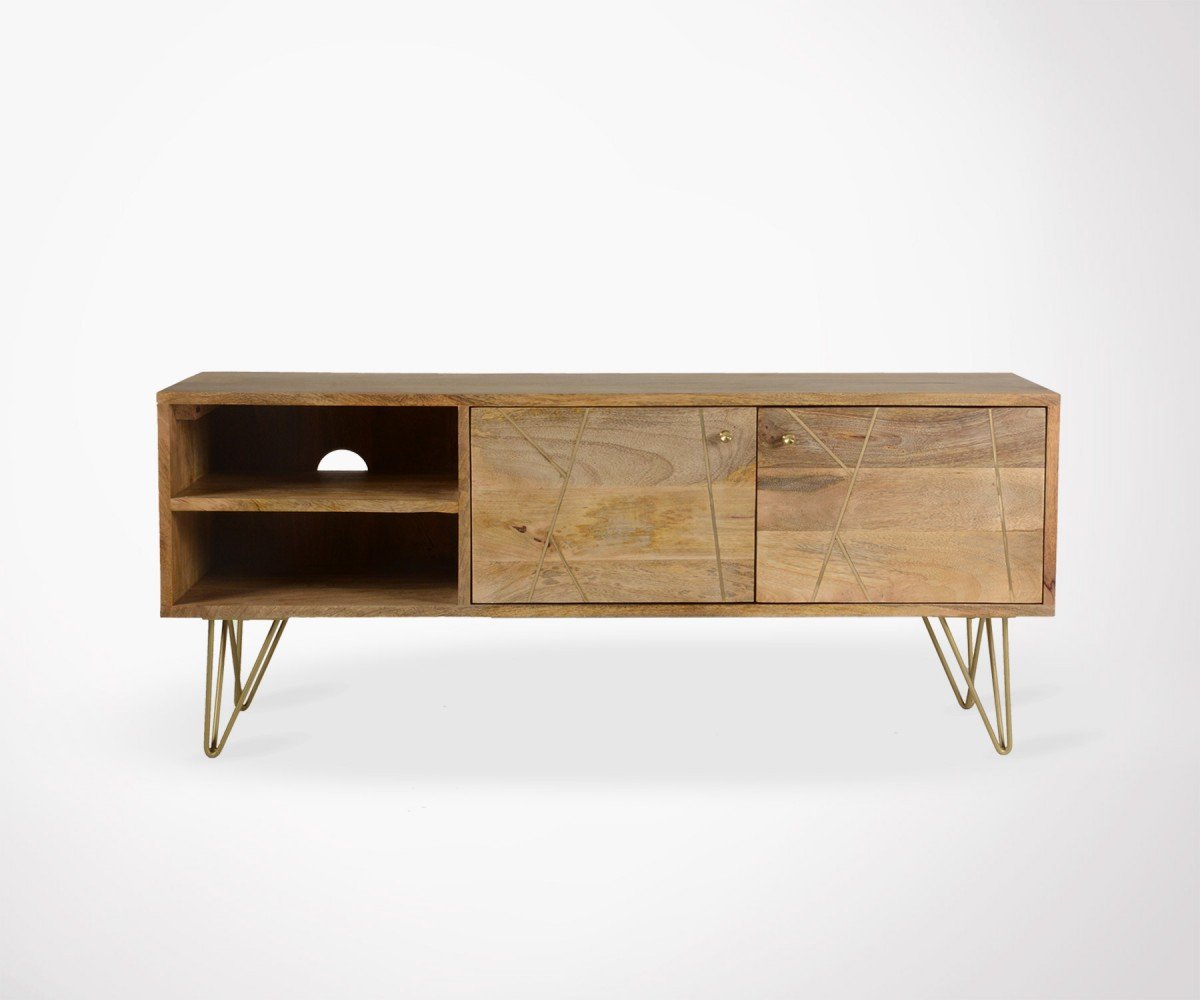 Art Deco Design Tv Cabinet Wood Legs Metal Gold Liane 120 Cm