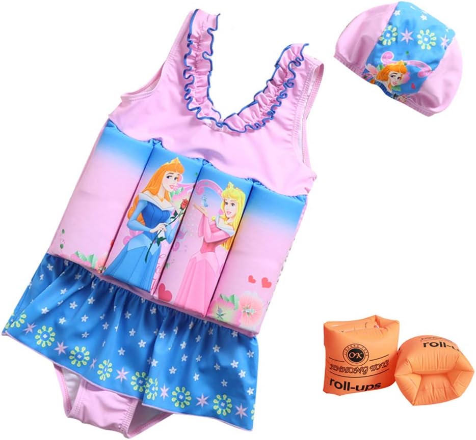 Girls Floating Swimsuit Dress Detachable Buoyancy Floation Swimwear with Arm Ring