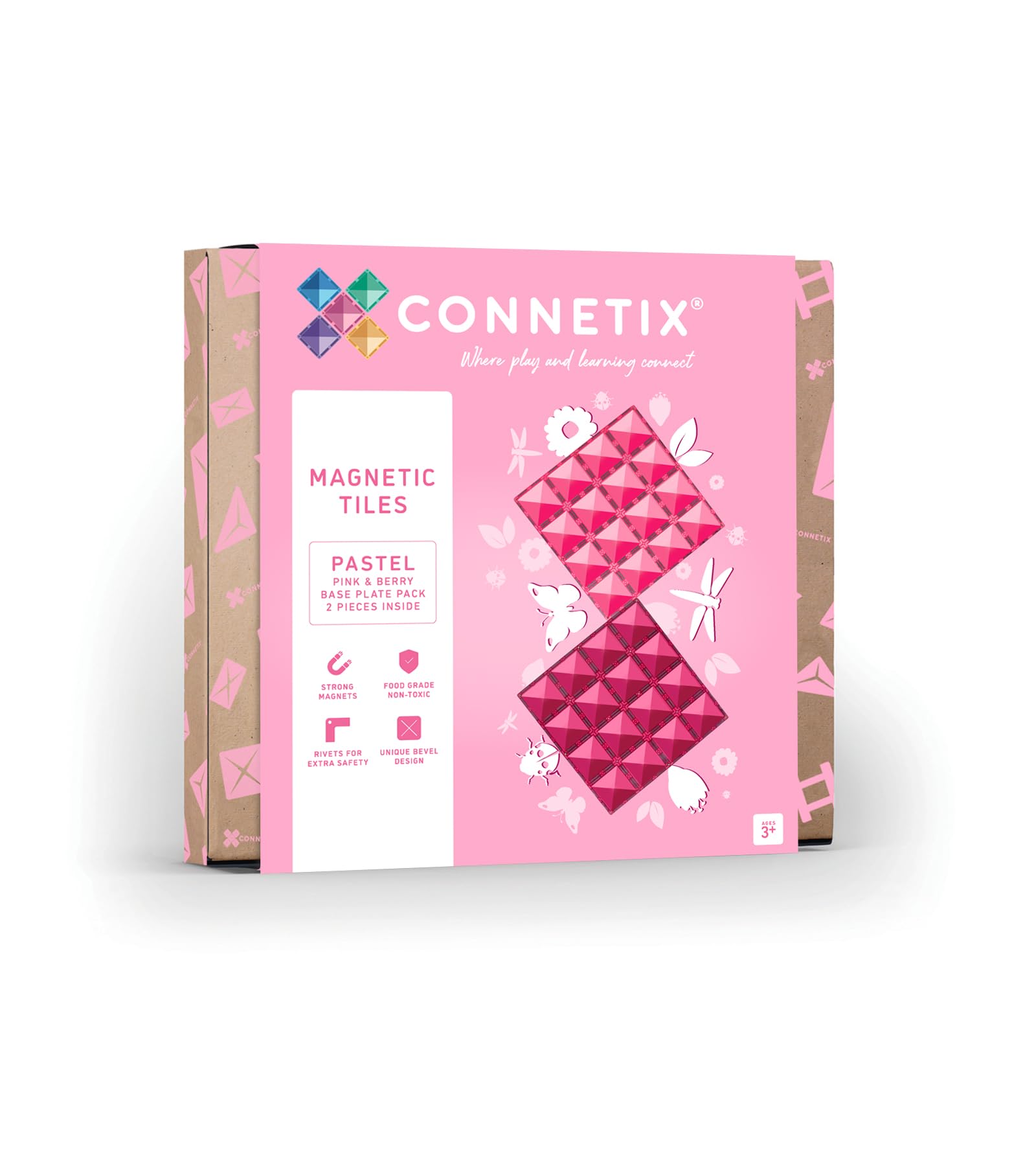 CONNETIX Magnetic Tiles Pastel Pink & Berry Base Plate Pack, 2 Pieces